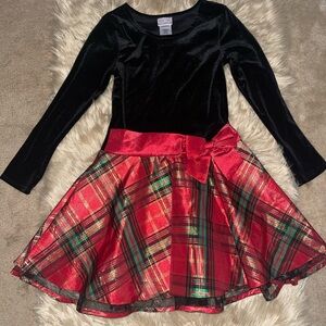 Girls Holiday Dress - Black Velvet Top with Red Plaid Skirt
